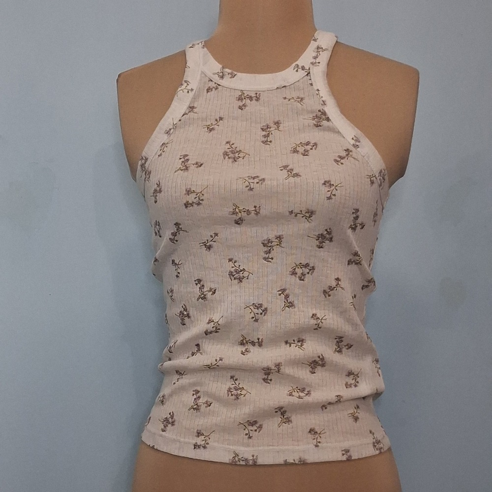 Brock Collection x H&M Womens Sm Racerback Tank Top Ribbed Stretch Floral Dainty